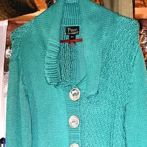 EUC PURE Handknit Green Long Sweater/Cardigan